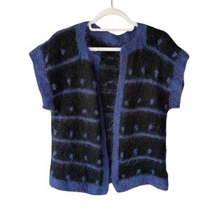 Handmade Purple and Black Open Cardigan Sweater Size S M Boho Knit Cottagecore